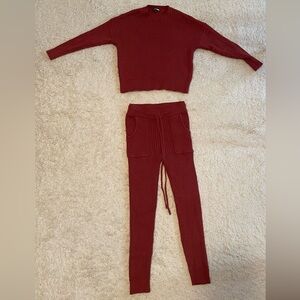 Fashion Nova Red Orange Ribbed Knit Sweater and Pants Set